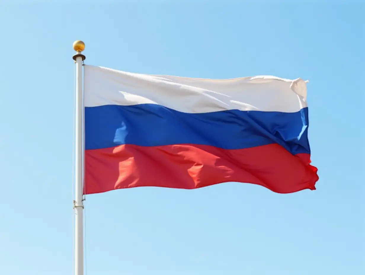 Long Flag of Russia, developing in the wind, flag located diagonally