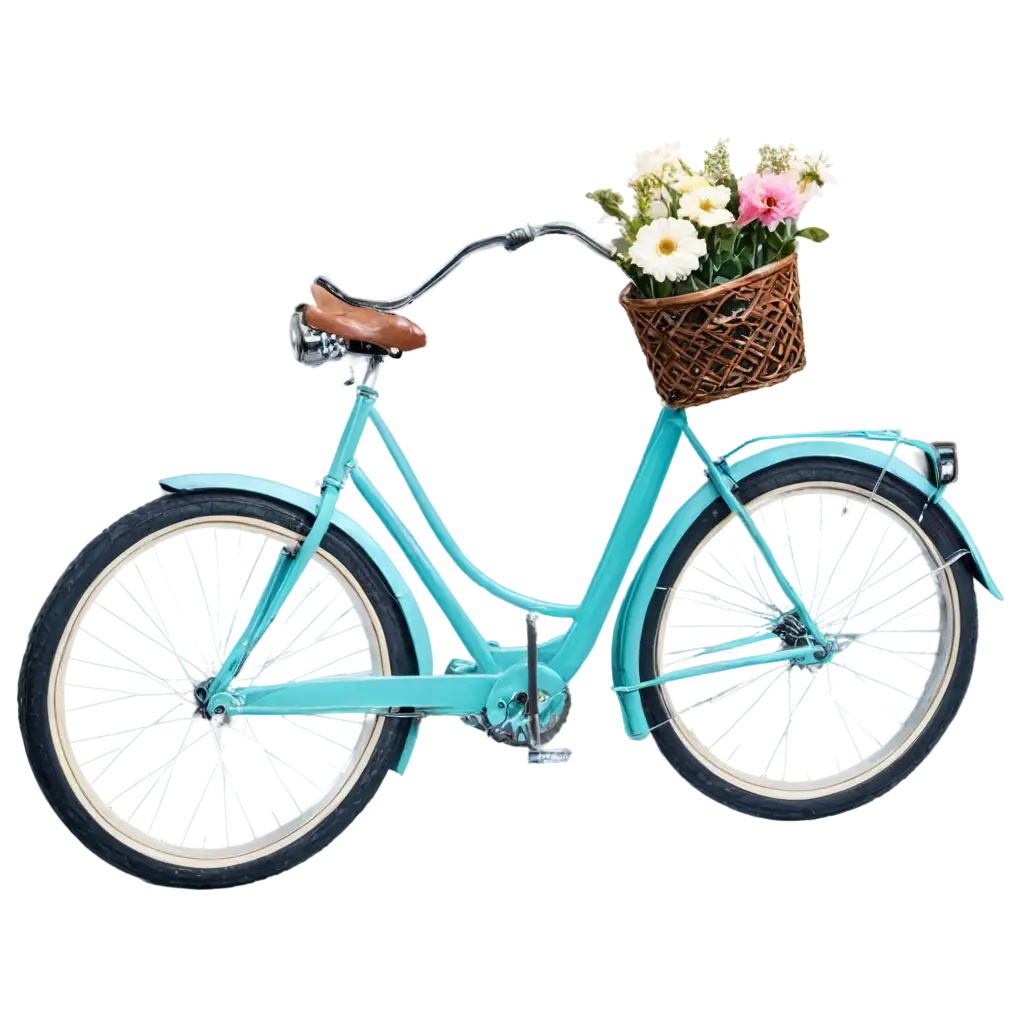 Retro-Bicycle-in-Turquoise-with-a-Basket-of-Flowers-on-the-Handlebars-PNG-Image-for-Vintage-and-NatureInspired-Designs