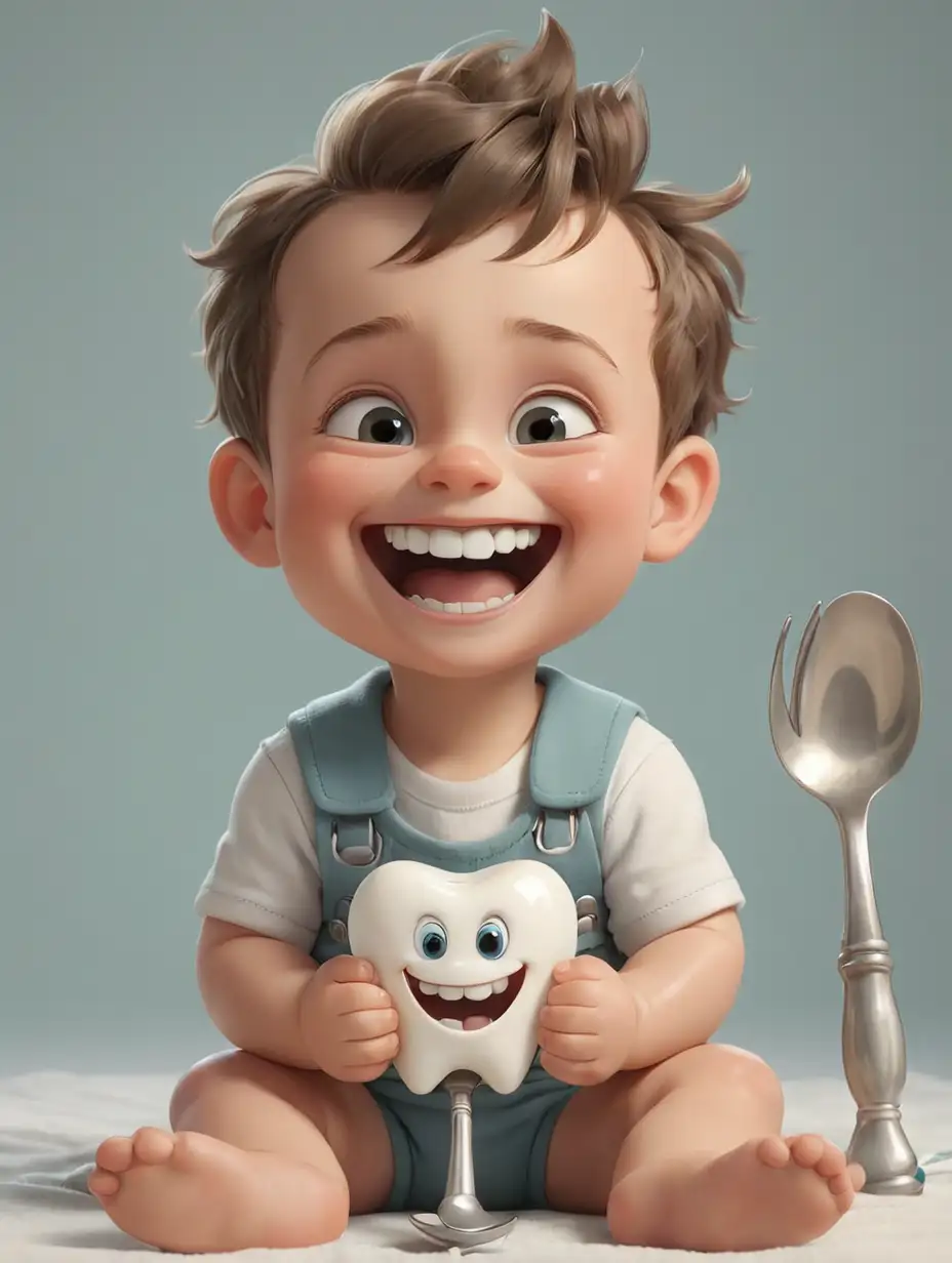 Smiling-Baby-Boy-with-Animated-Tooth-and-Huge-Silver-Spoon