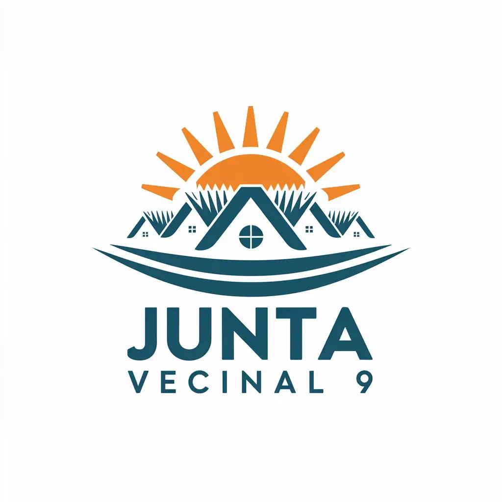 LOGO-Design-For-Junta-Vecinal-9-Family-Homes-and-Sun-Symbol-in-Moderate-Tones