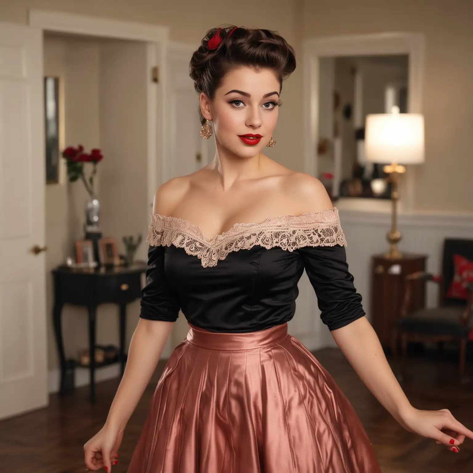 Brunette-Woman-Dancing-at-a-1950s-Sock-Hop