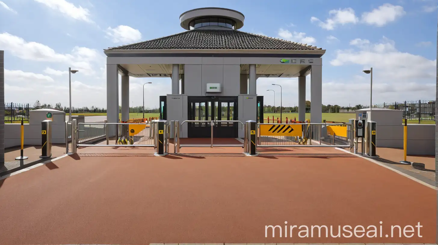 Modern Gate with Security Bollards and Pedestrian Turnstile