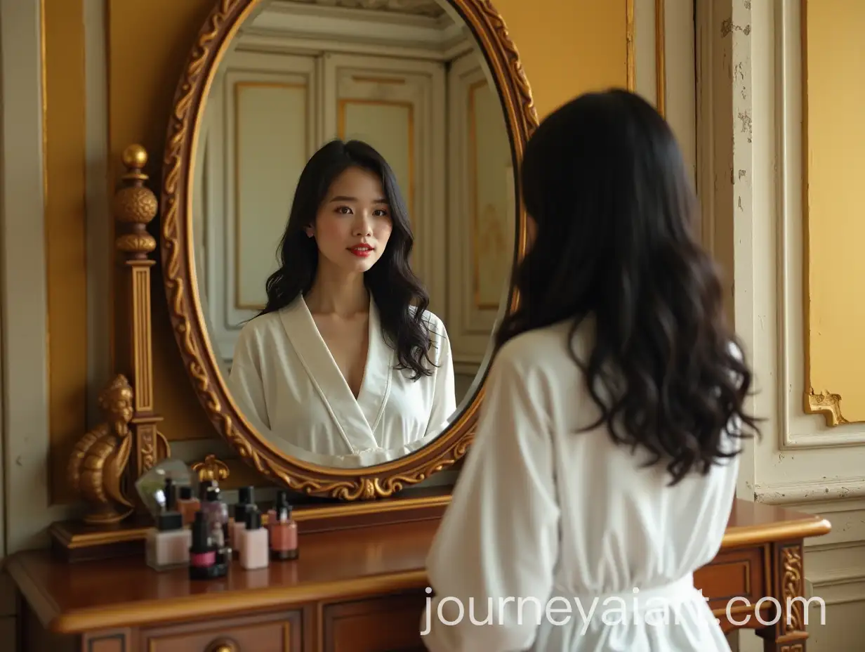 Young-Thai-Woman-Applying-Red-Lipstick-at-Vintage-Dressing-Table