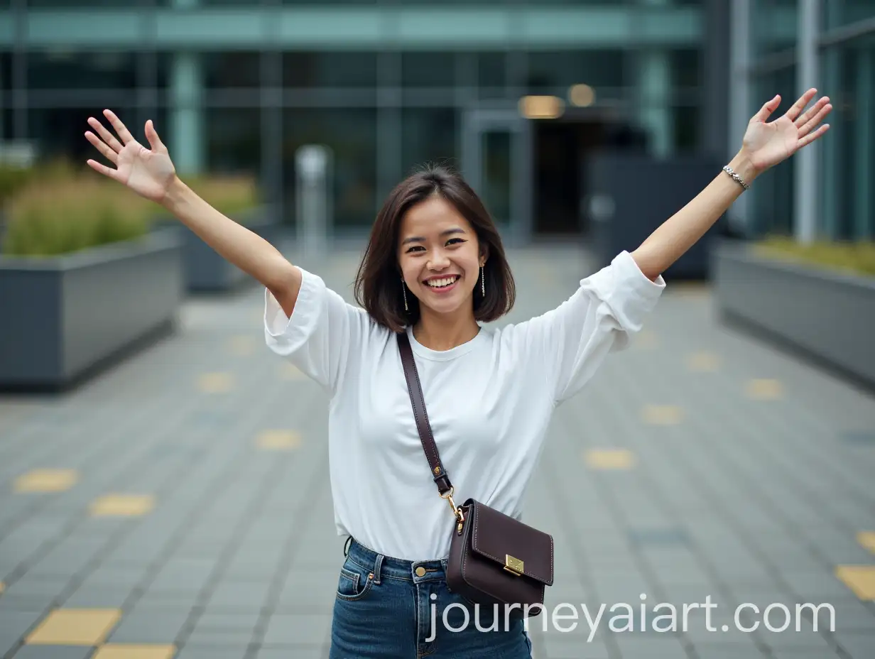 Young-Woman-Celebrating-Outdoors-in-Casual-Urban-Setting