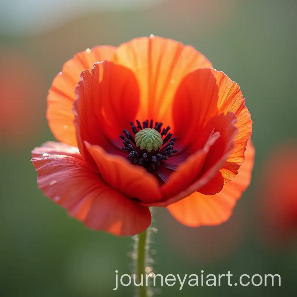 CloseUp-of-Poppy-Flower-with-Water-Droplet-in-MidAir-on-Clear-Background