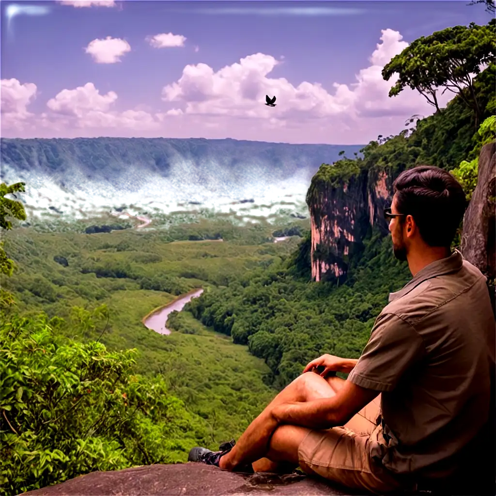 Serene-Amazon-Rainforest-Landscape-PNG-Image-SUV-on-Mountain-Cliff-Ledge