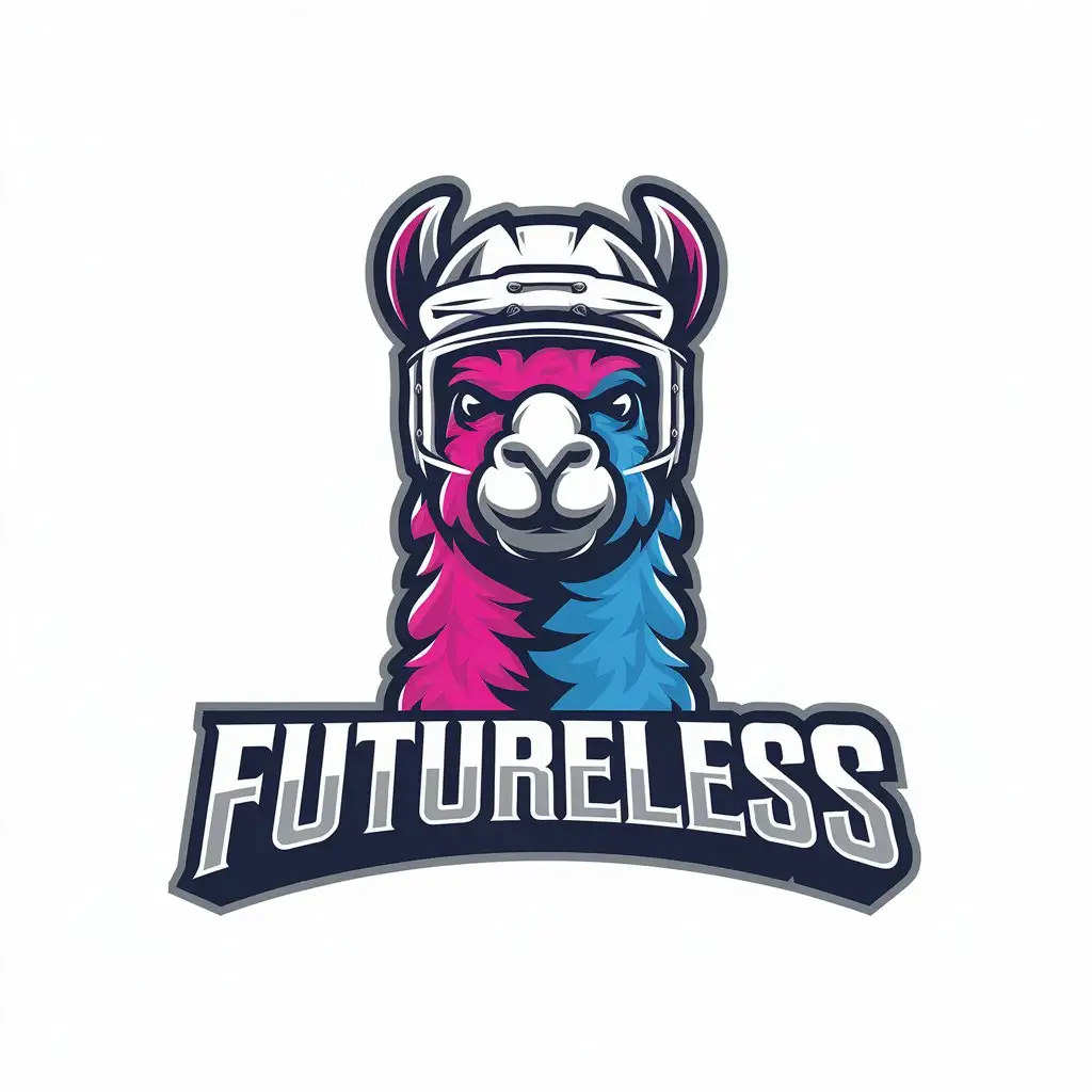 LOGO Design For Futureless Fortnite Lama with Pink Blue Colors and Hockey Helmet Theme