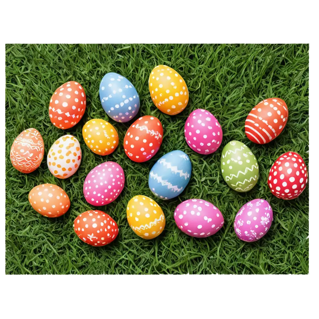 Colorful-Easter-Eggs-PNG-Image-with-Intricate-Patterns-and-Motifs-Nested-on-Grass-Perfect-for-Spring-Designs