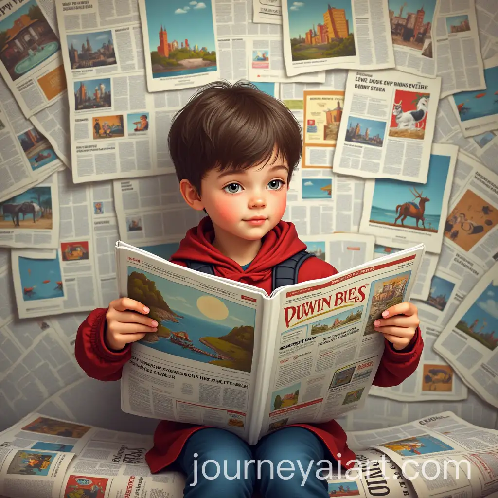 Boy-Reading-Newspaper-withAI-Art-Prompt-Expansion-Colorful-Background-and-Floating-News-Advertisements