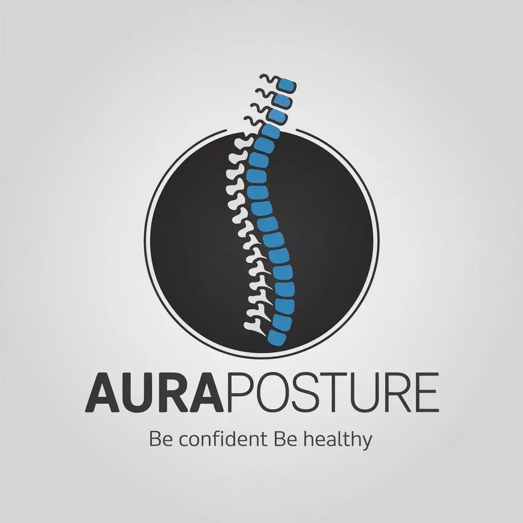 LOGO Design for AuraPosture Spine Symbol with Minimalistic Black White and Blue for Fitness Industry