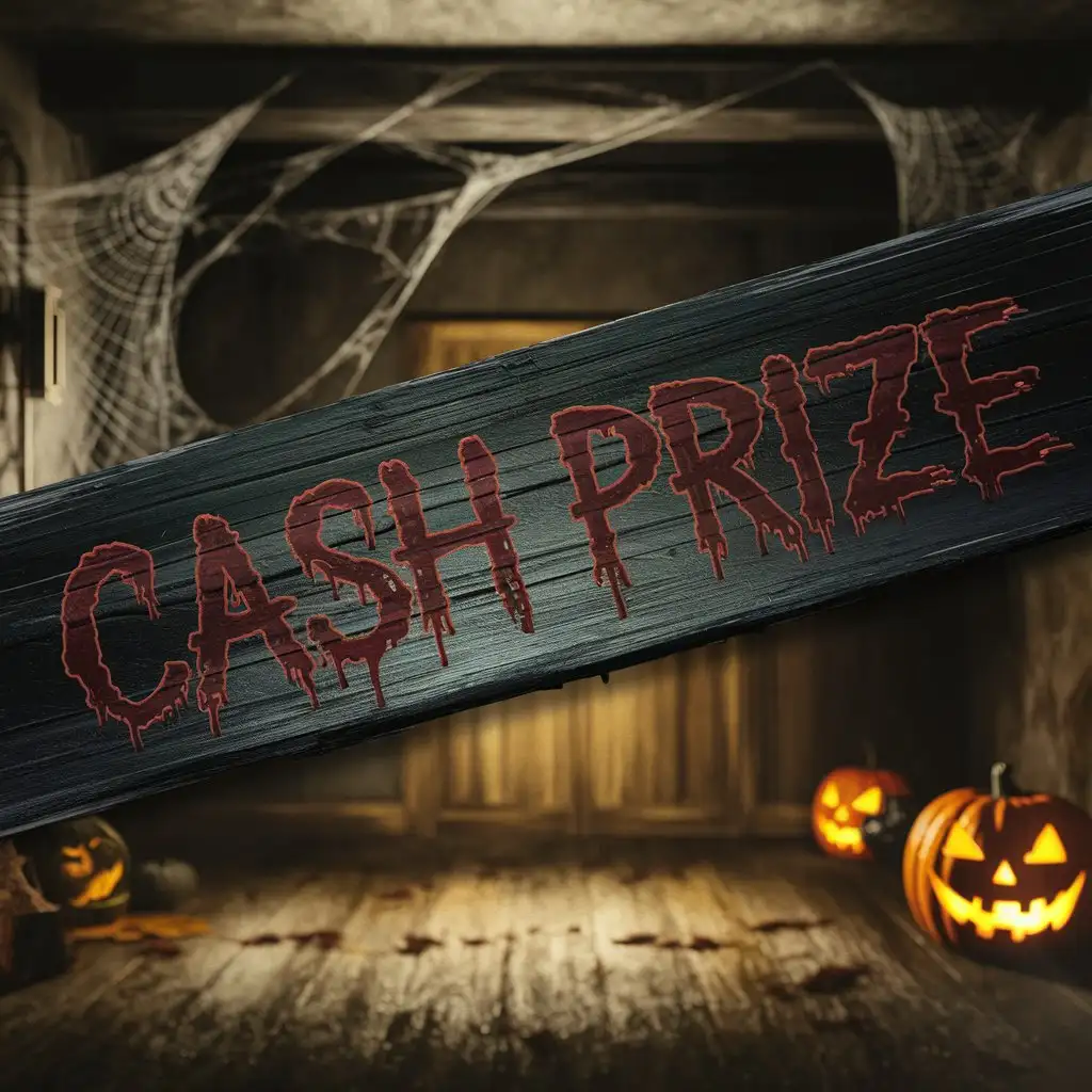 Halloween Cash Prize Announcement on Dark Wooden Plank