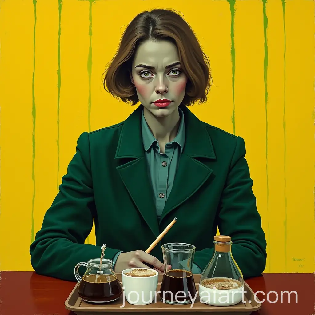Woman-Smoking-a-Cigarette-at-a-Coffee-Table-in-Abstract-Painting