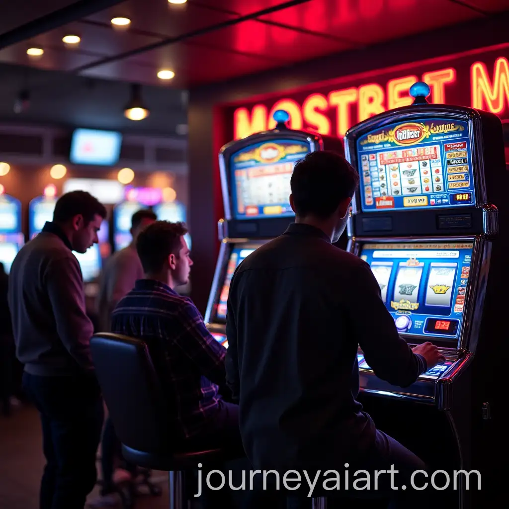 Man-Winning-Jackpot-at-MOSTBET-Bookmakers-Office-with-Gaming-Machines