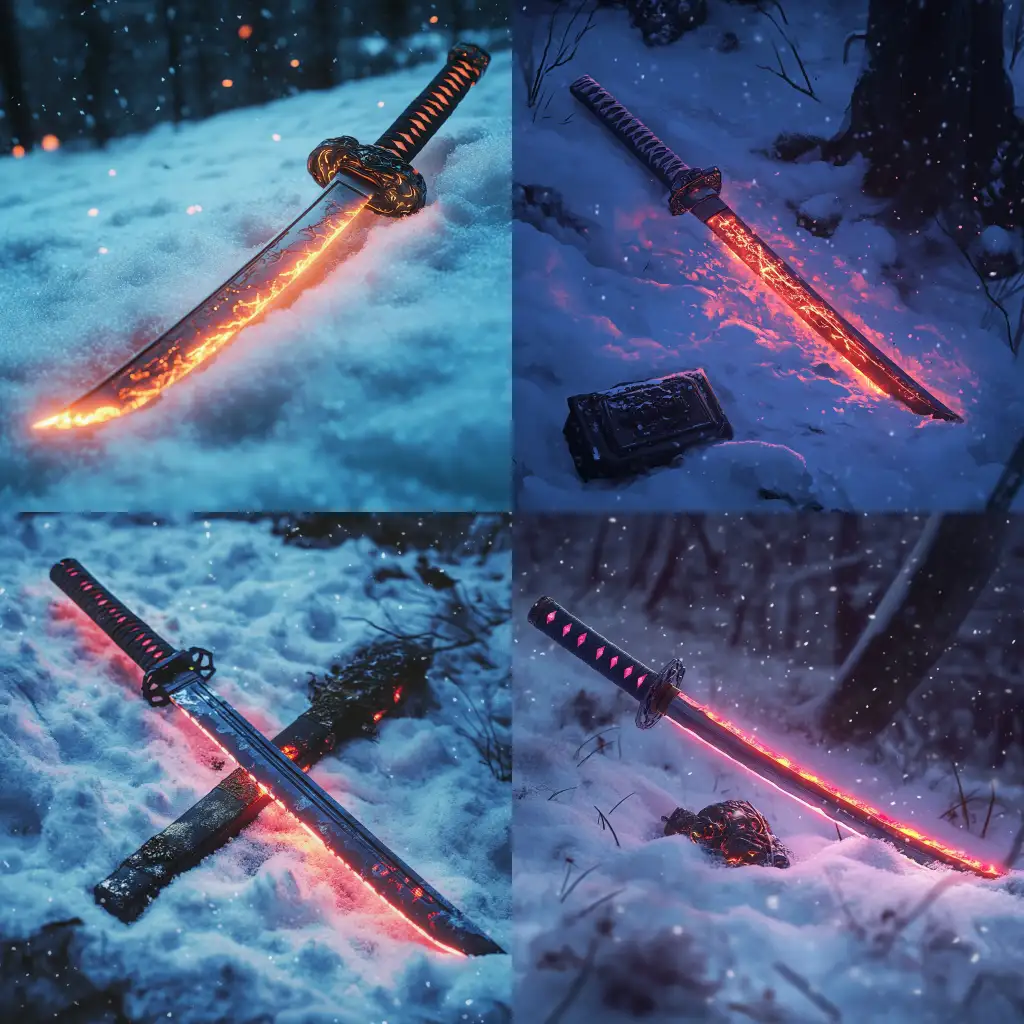 1990s-Anime-Style-Samurai-Sword-and-Artifact-in-Snow