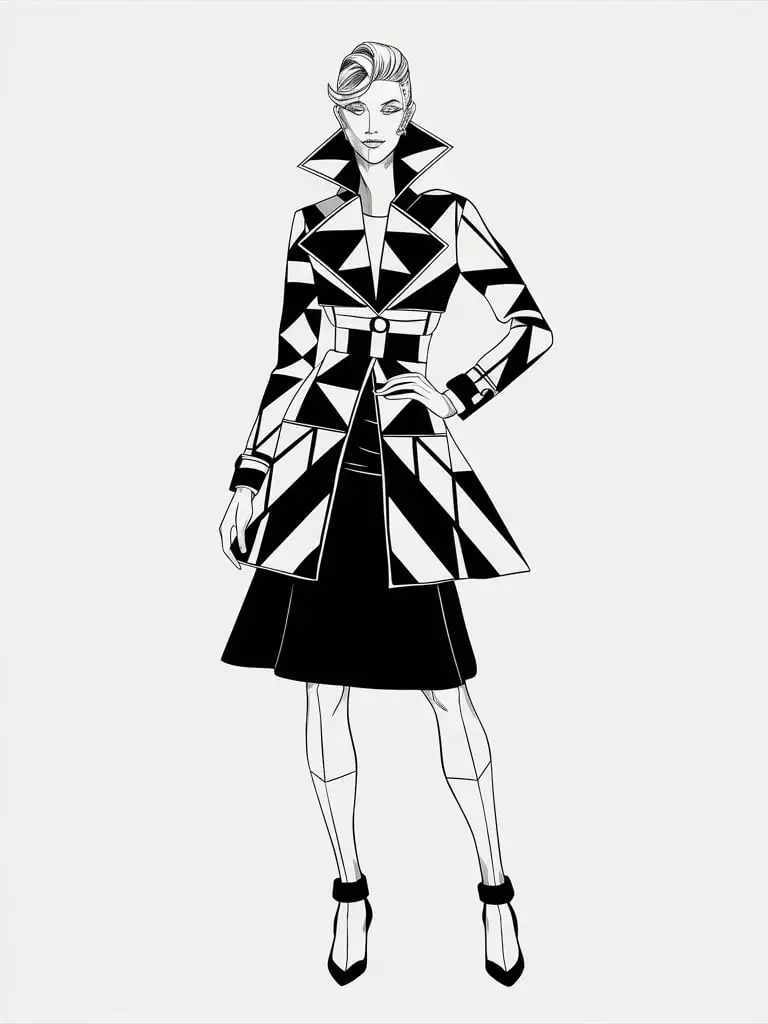 Geometric-Composition-Figure-in-Coat-and-Skirt-with-Triangle-Patterns