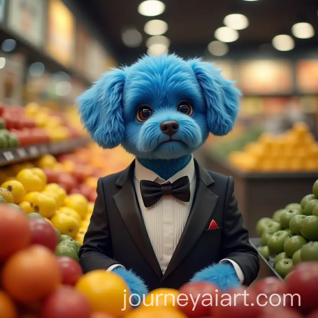 Blue-Dog-in-Tuxedo-Running-a-Fruit-Shop