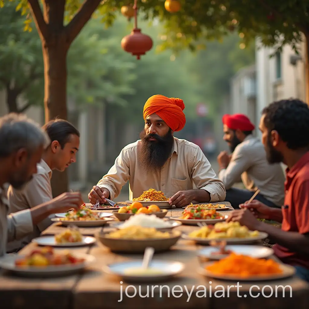 Man-Wearing-TurbanAI-Art-Prompt-Expansion-Enjoying-a-Large-Lunch-at-a-Rural-Indian-Table