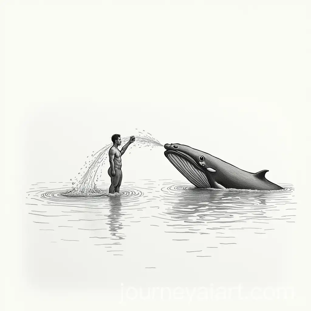 A-Man-Interacting-with-a-Whale-Under-a-Spray-of-Water