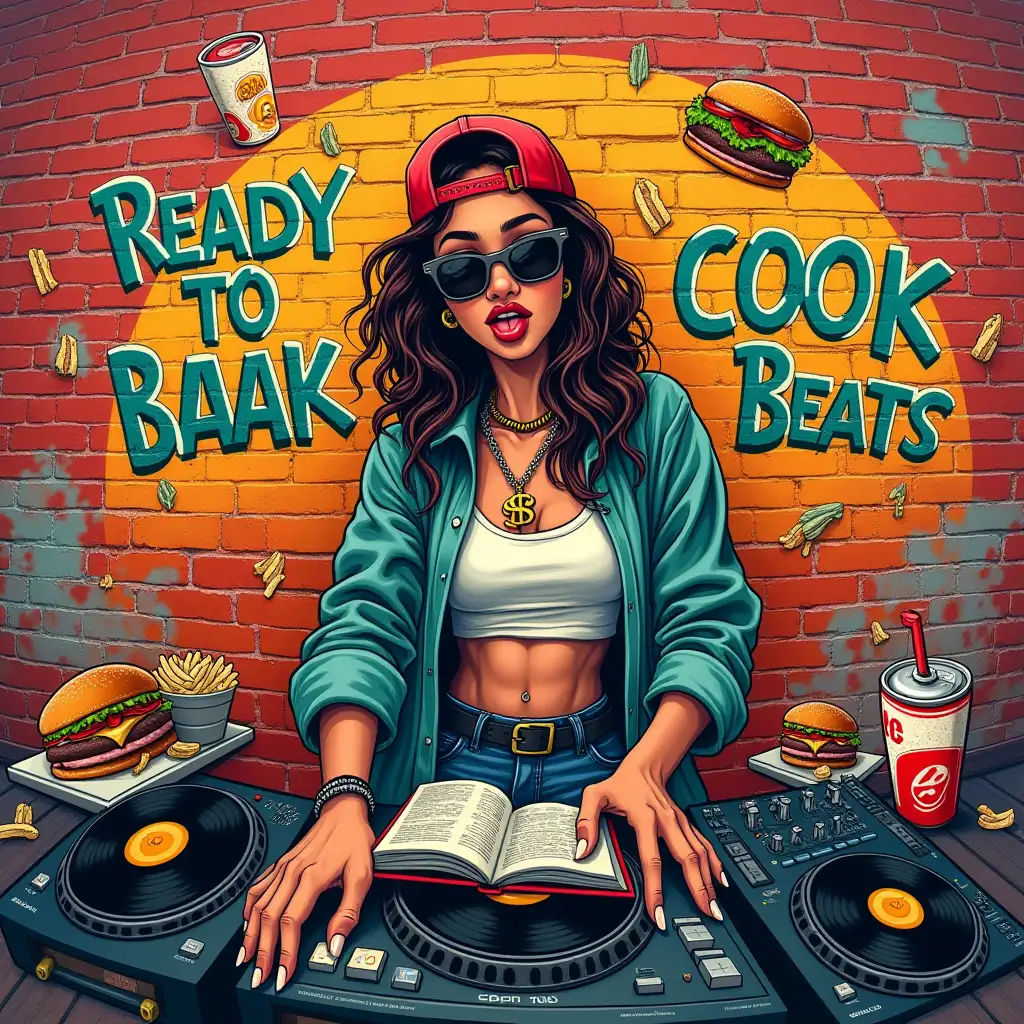 GraffitiInspired-DJ-Artwork-with-Fast-Food-and-Music-Elements