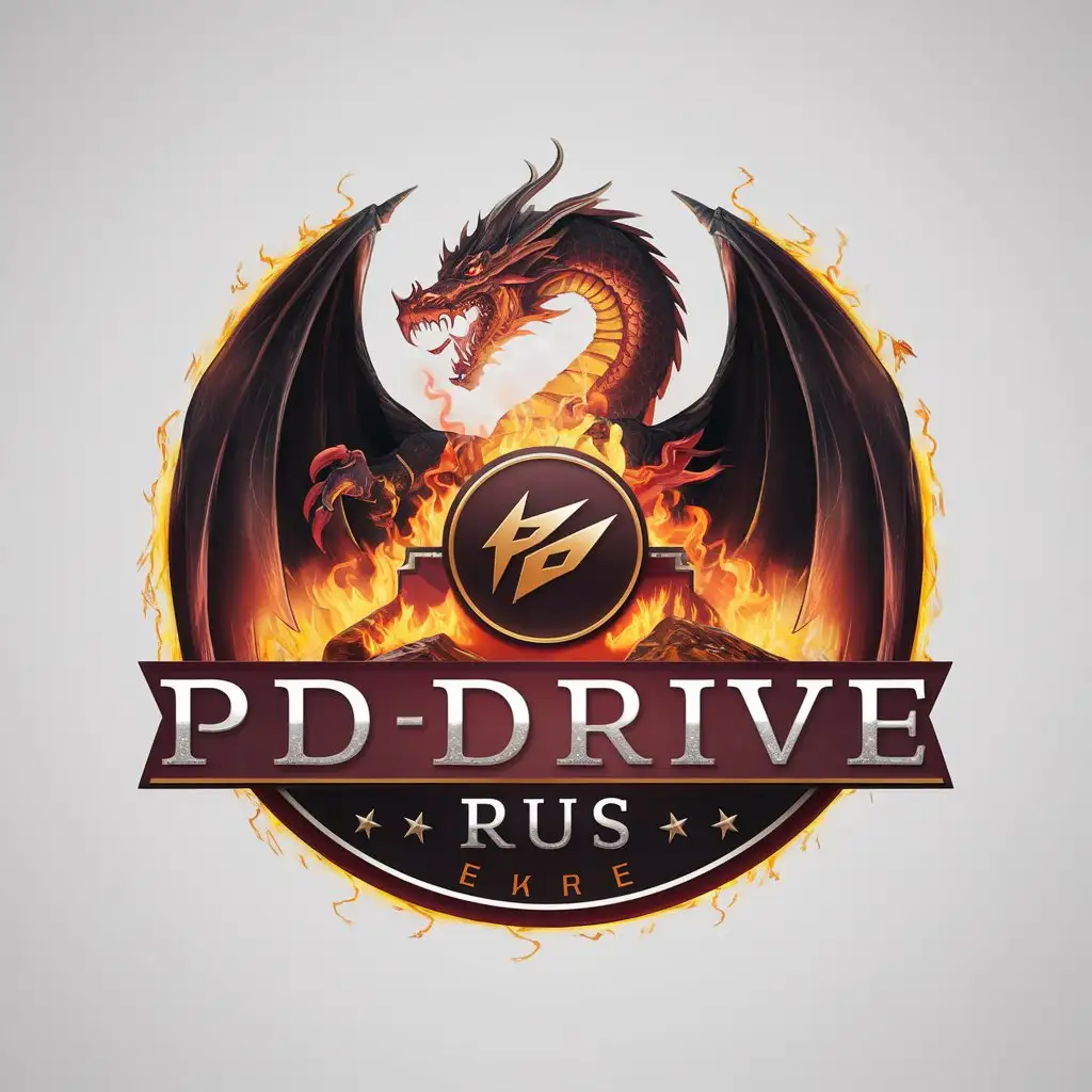 LOGO Design For PD Drive Rus Darkness Hell Dragon Fire with Evil Inscription