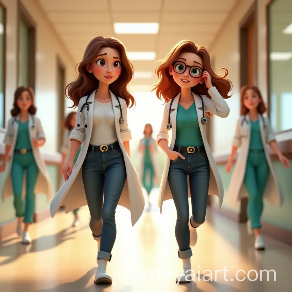 AI-Image-Prompt-ExpansionBusy-Hospital-Corridor-with-Two-Doctors-in-PixarStyle-3D-Animation