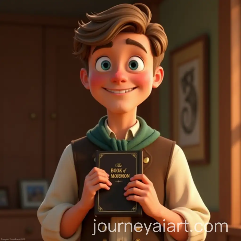Cheerful-Young-Man-Holding-The-Book-of-Mormon-in-Cozy-Room