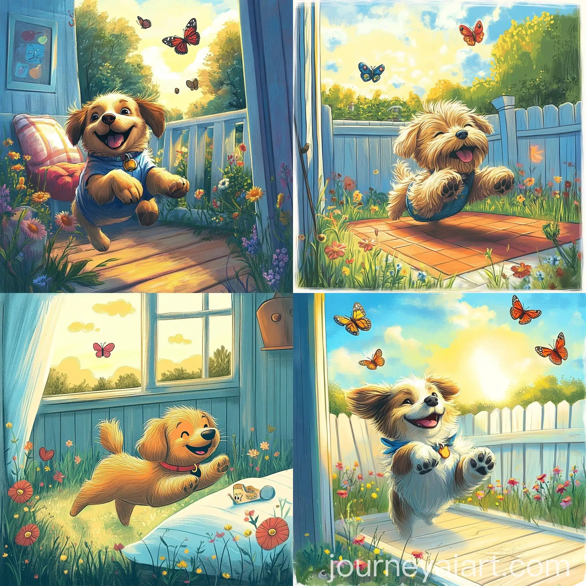 Happy-Dog-Playing-Among-Flowers-and-Butterflies