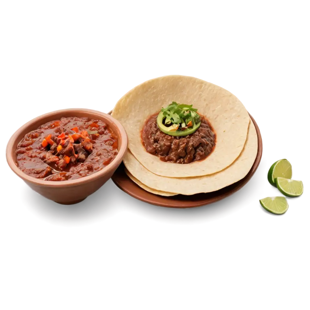 Stewed-Birria-Dish-in-a-Clay-Plate-and-Taco-PNG-Image-for-Culinary-Art-and-Food-Photography