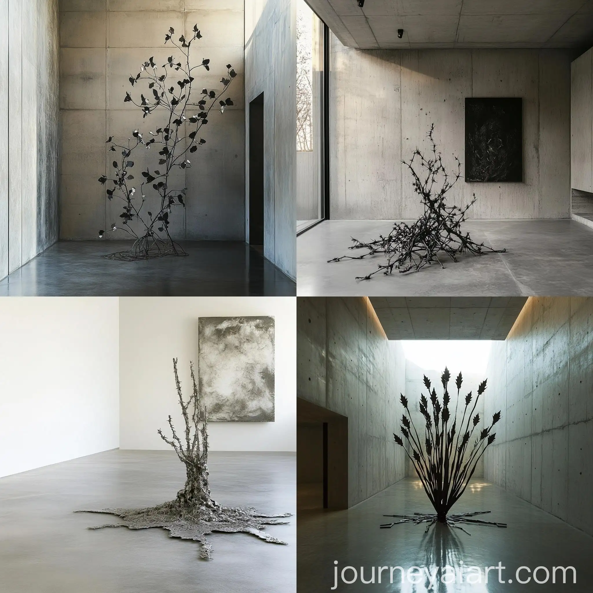 Metal-Prickly-Plant-Growing-in-Gallery-Space
