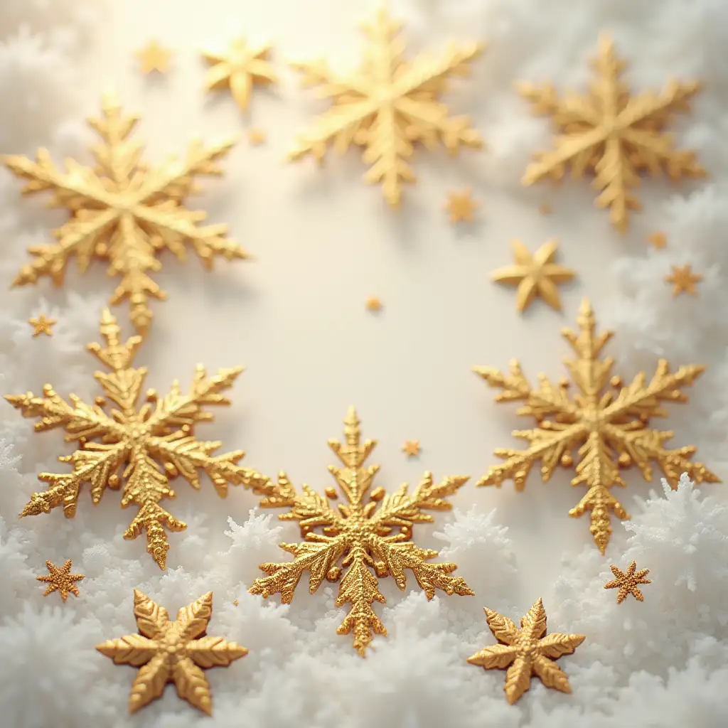 Golden 3d snowflakes