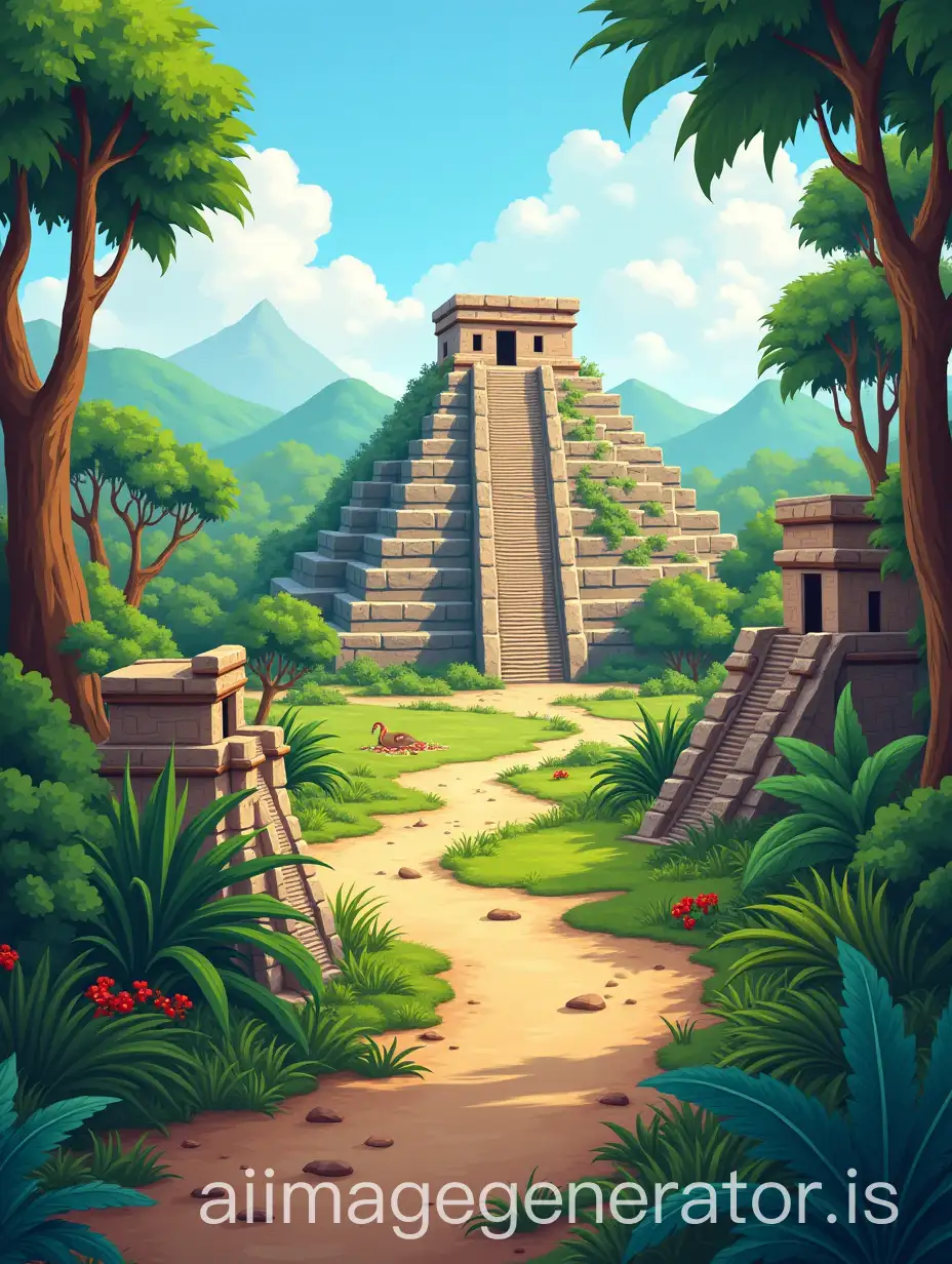 Colorful-Cartoon-Mayan-Civilization-Landscape