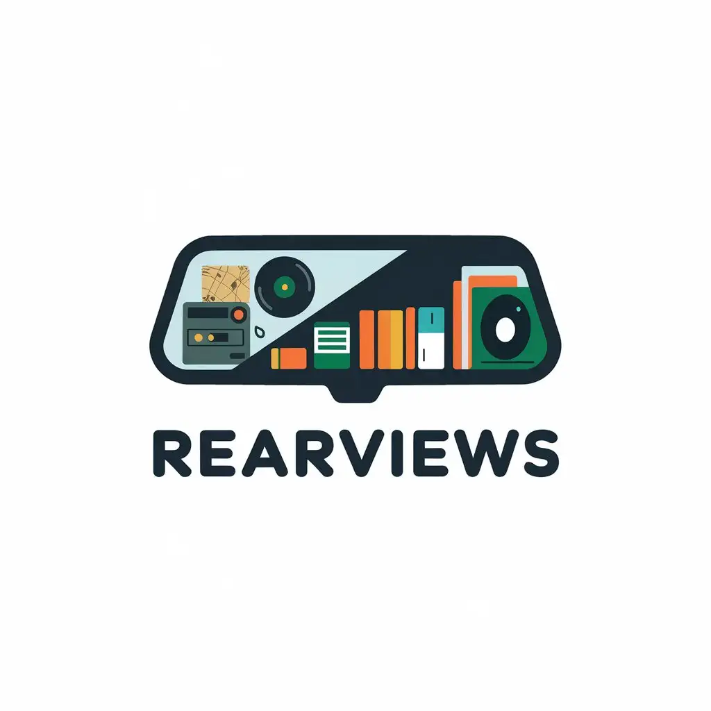 LOGO Design for RearViews Rearview Mirror with Vinyl Record Books and Antiques Theme for Retail Industry