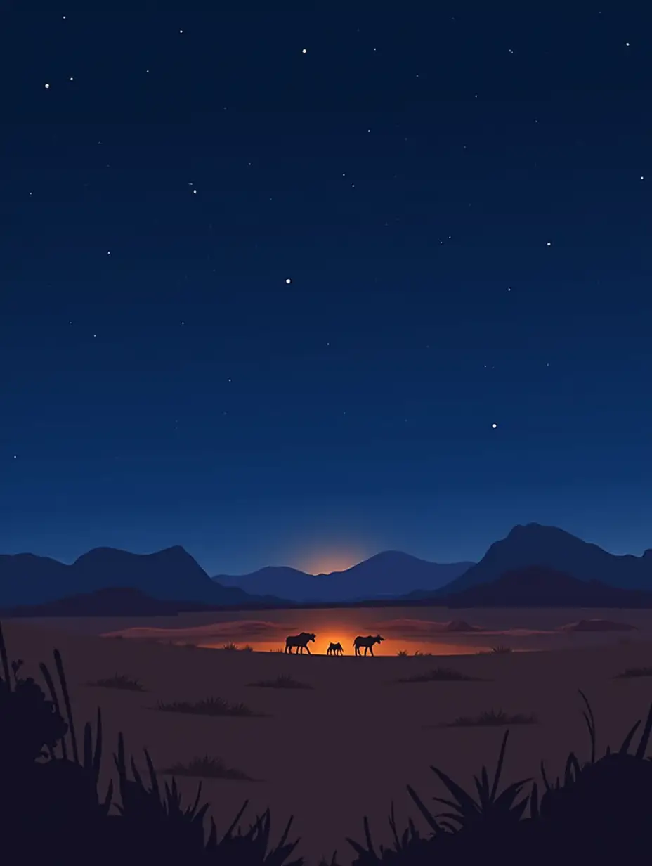 Animation of desert savanna at night