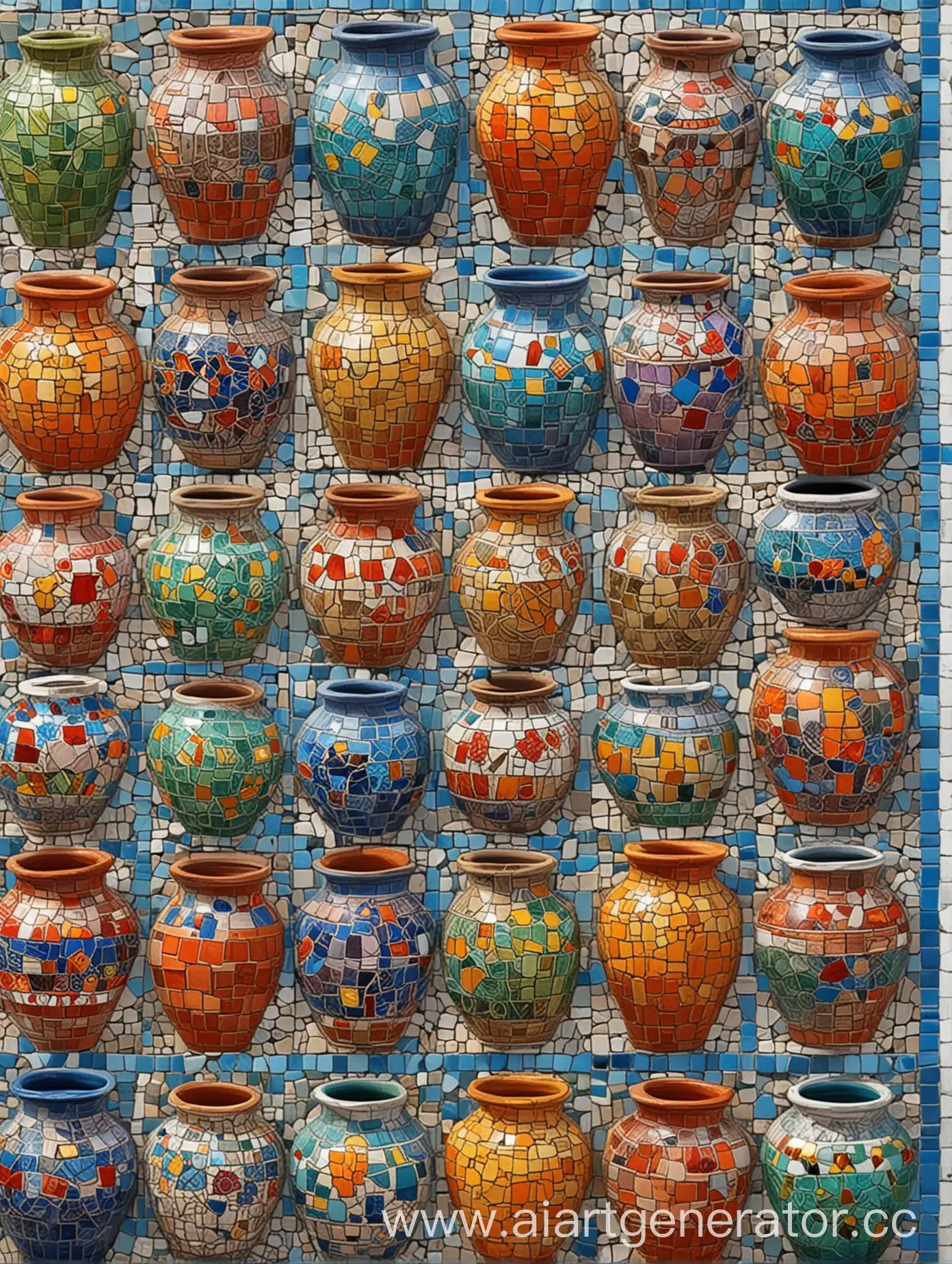 Colorful-Mosaic-of-Ceramic-Pots-with-Acrylic-Texture