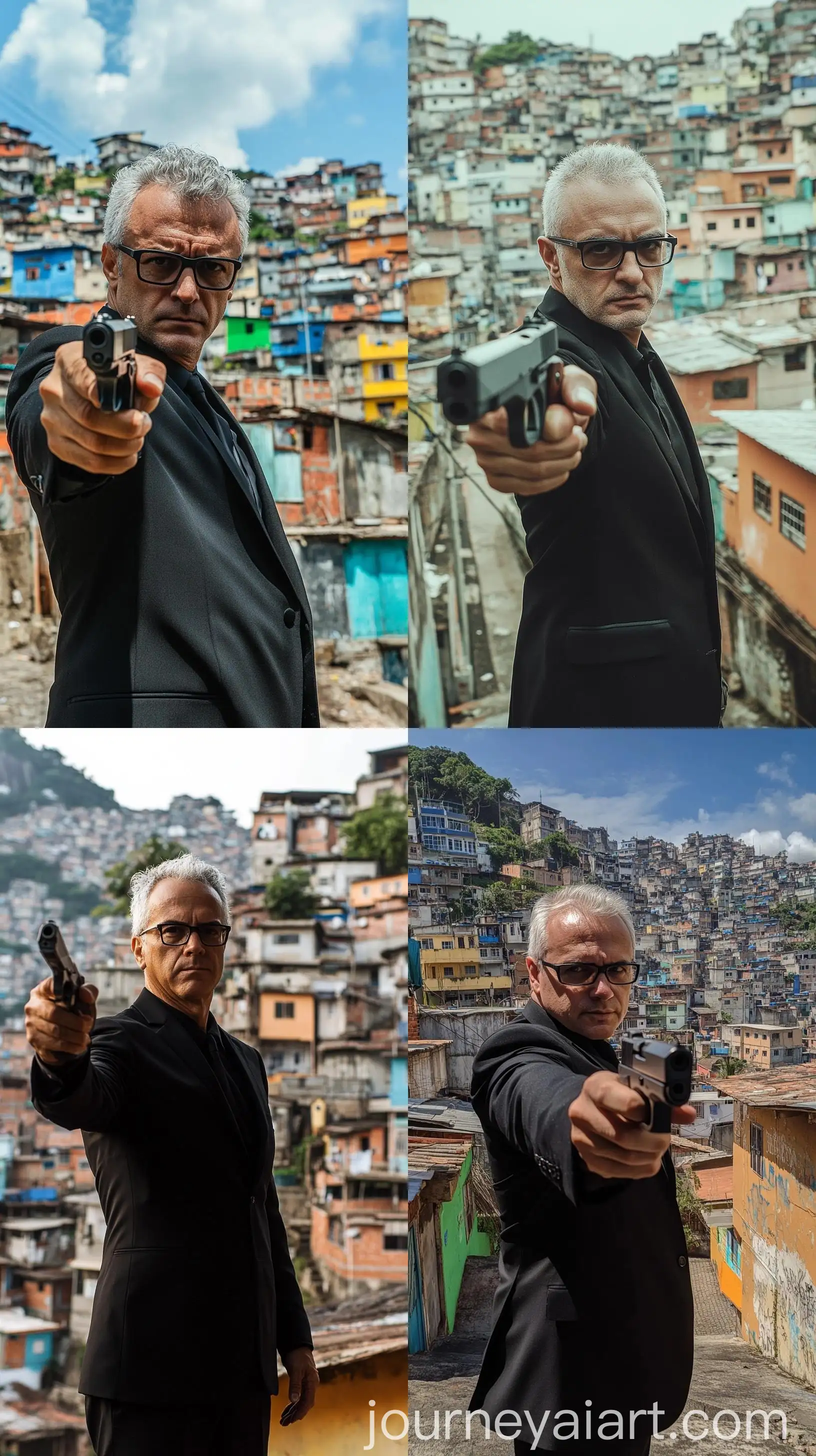 GreyHaired-Man-in-Black-Suit-Holding-Gun-in-Rio-Favela