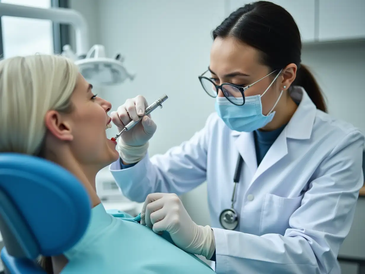 dentist treating a patient in a modern dental clinic, highlighting professional care and oral health