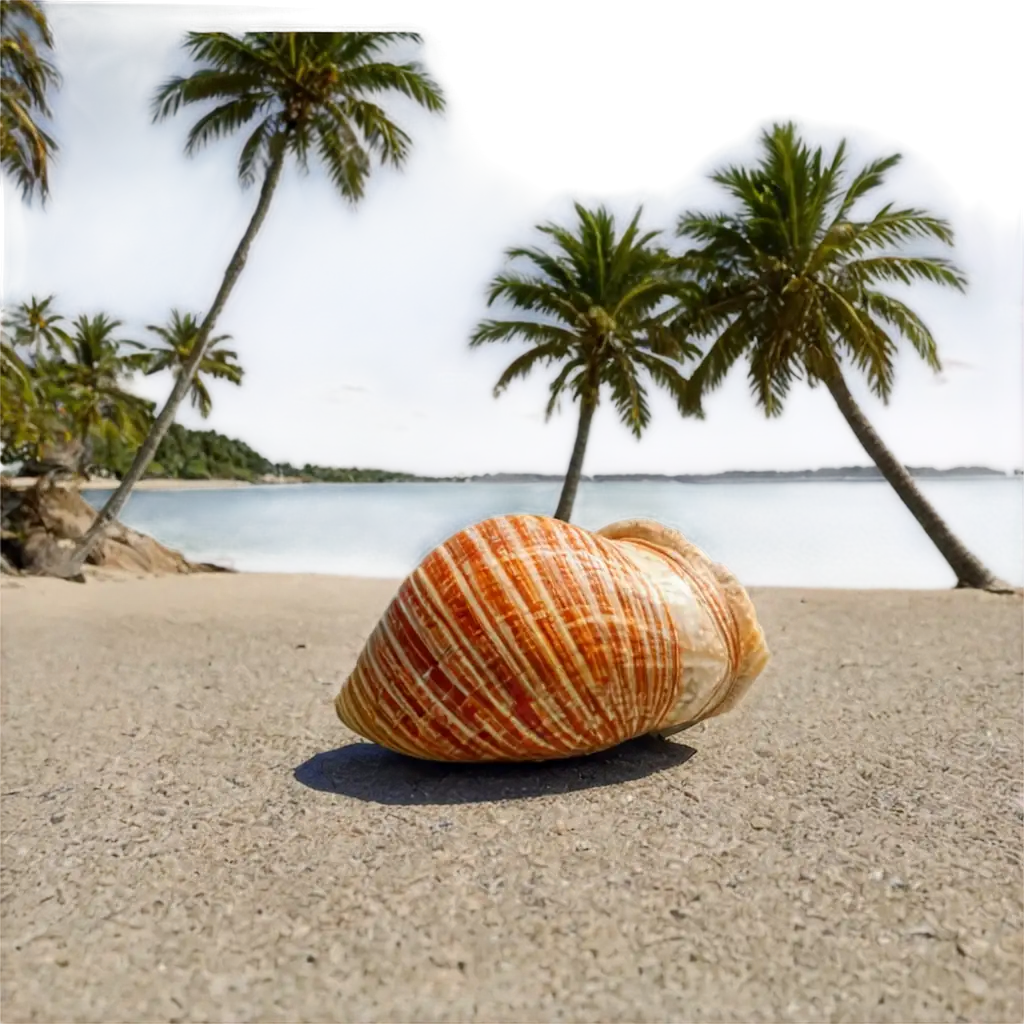 PNG-Image-of-a-Shell-on-the-Seashore-under-Palm-Trees-Capturing-Serenity-and-Natures-Beauty