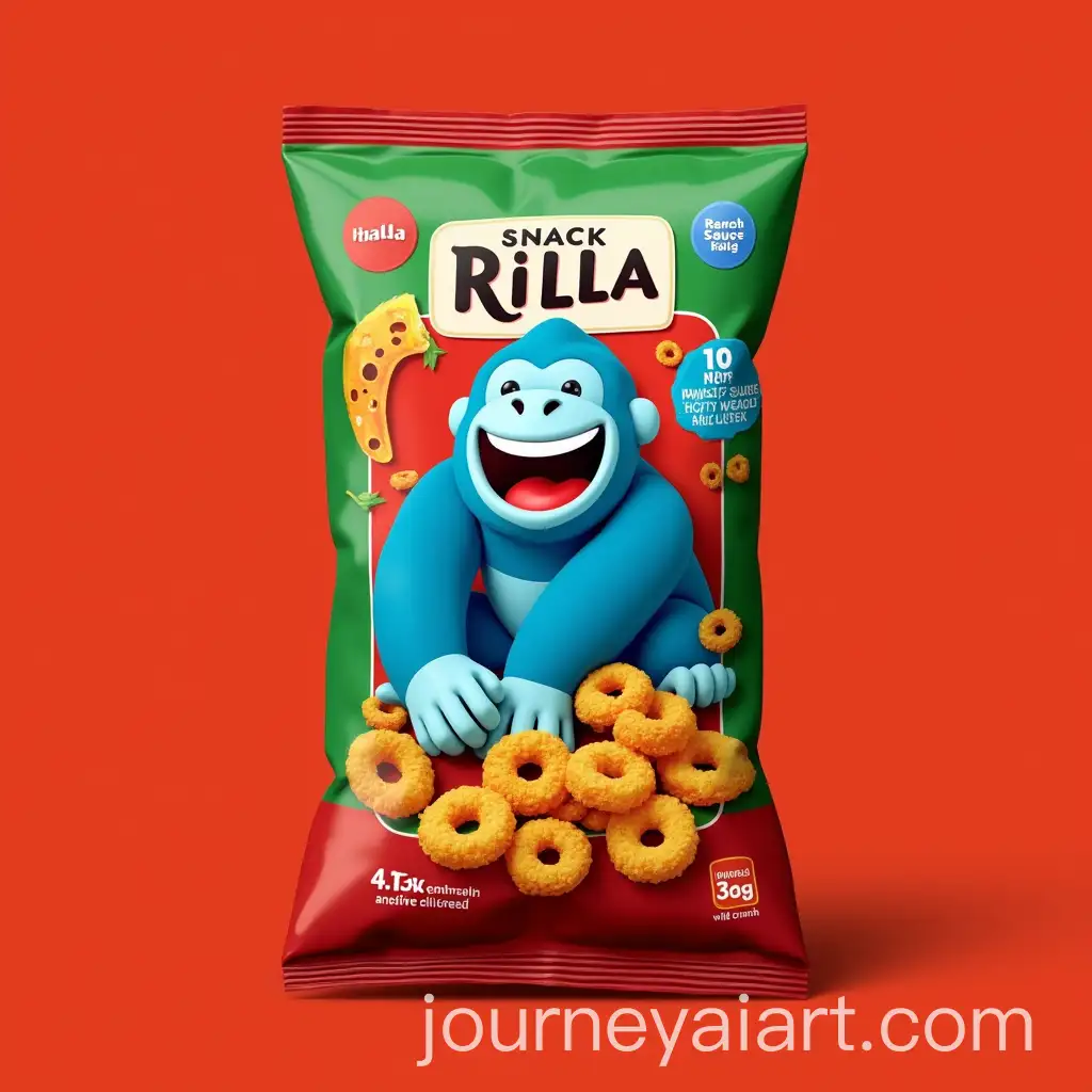 Playful-Blue-Gorilla-with-Geometric-Design-and-Vibrant-Snack-Packaging