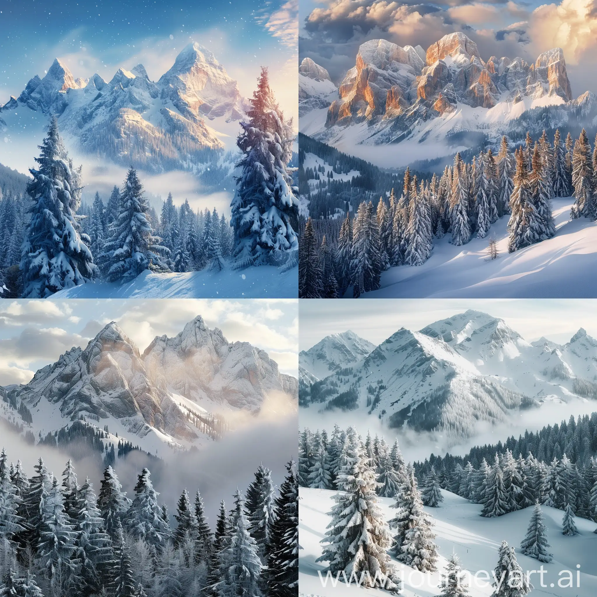 Majestic-SnowCovered-Mountain-Peaks-and-Pine-Forest-in-Winter-Wonderland