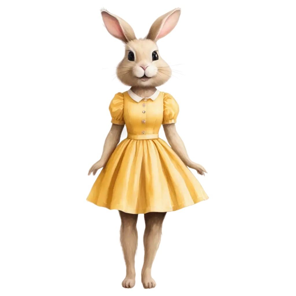 Cartoon-Fluffy-Rabbit-in-Yellow-Dress-PNG-Image-for-Versatile-Use