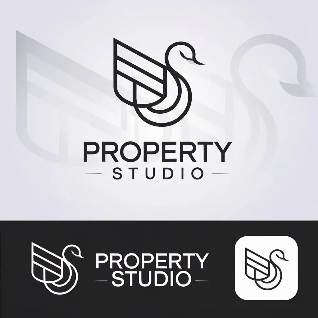 LOGO Design for Property Studio Modern Minimalist BirdSwan with Black and White Variations