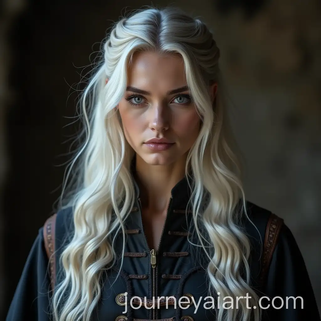 Tamsin-Egerton-with-Silver-Hair-and-Black-Eyes-in-Medieval-Setting