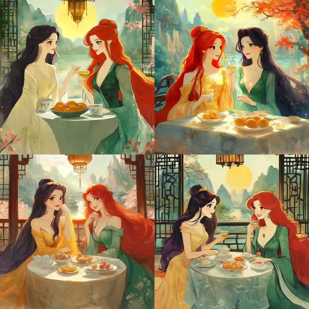 Belle-and-Enchantress-Dining-in-a-Chinese-Summer-Palace-Garden