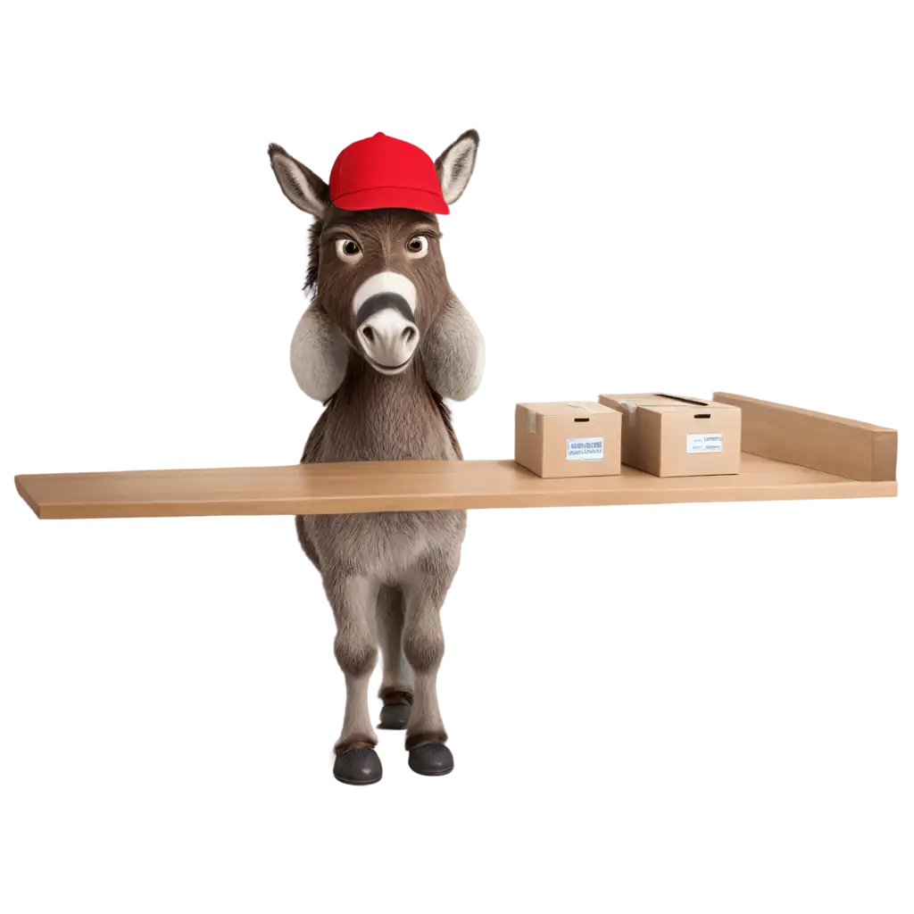 Donkey working at courier company counter