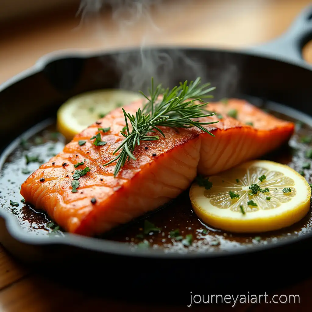 Sizzling-Salmon-Steak-Frying-in-CastIron-SkAI-Image-Prompt-Expansionillet-with-Lemon-and-Dill-Garnish