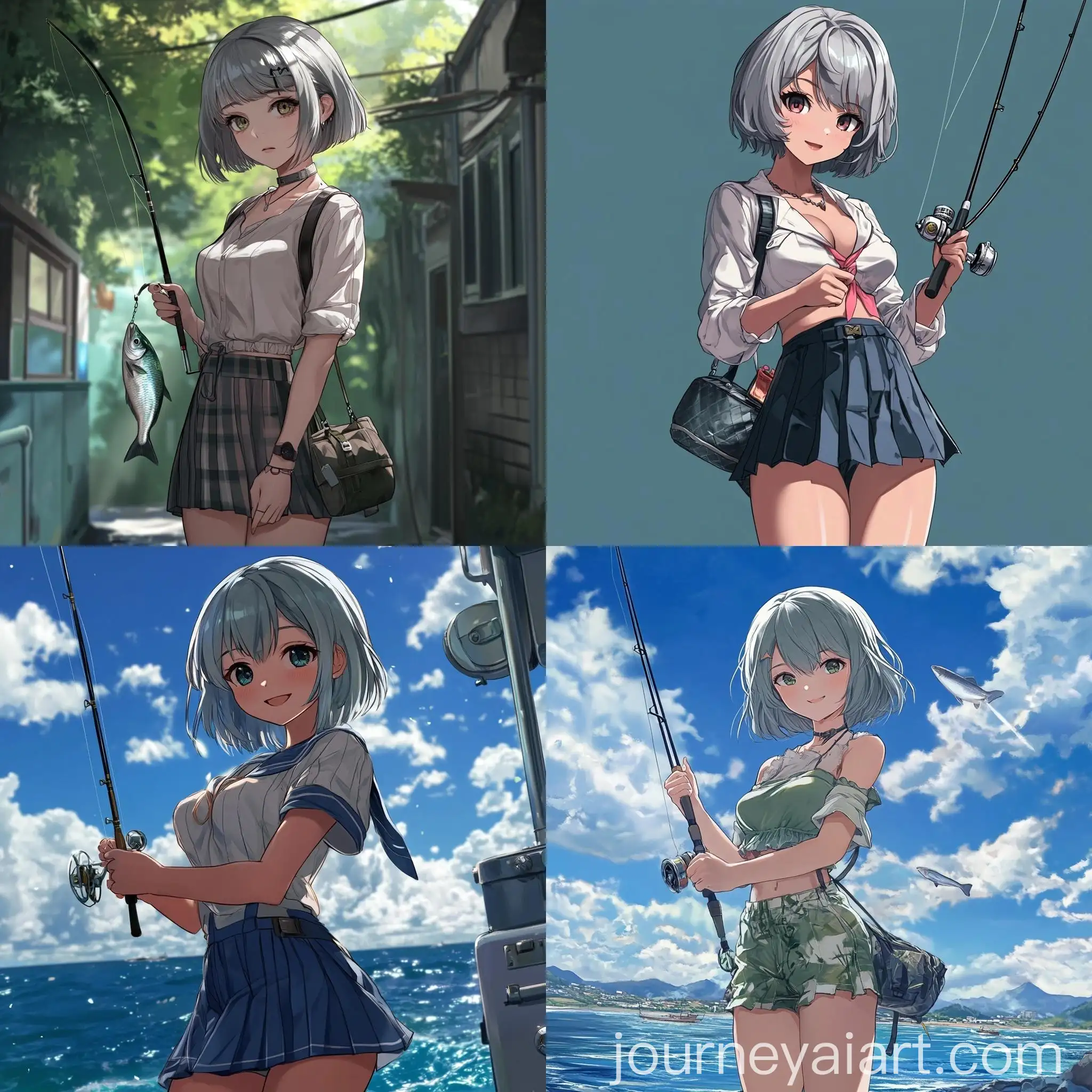 Anime-Girl-Geodesist-Fishing-in-Skirt-with-Gray-Bob-Cut