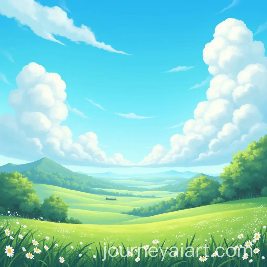 Tranquil-Anime-Landscape-in-a-Serene-Countryside-with-Fluffy-Clouds