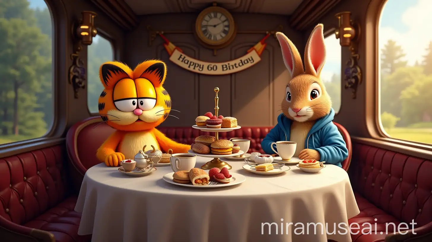 Luxurious Birthday Celebration on a Train Carriage with Garfield and Peter Rabbit