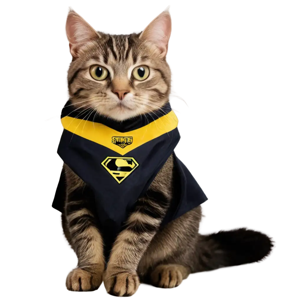 SmilingPNG-Image-Usage-Scenarios-Cat-PNG-with-Black-and-Yellow-Striped-Superman-Logo-and-Saudi-AlIttihad-Club-Emblem-on-Chest-HighQuality-Image