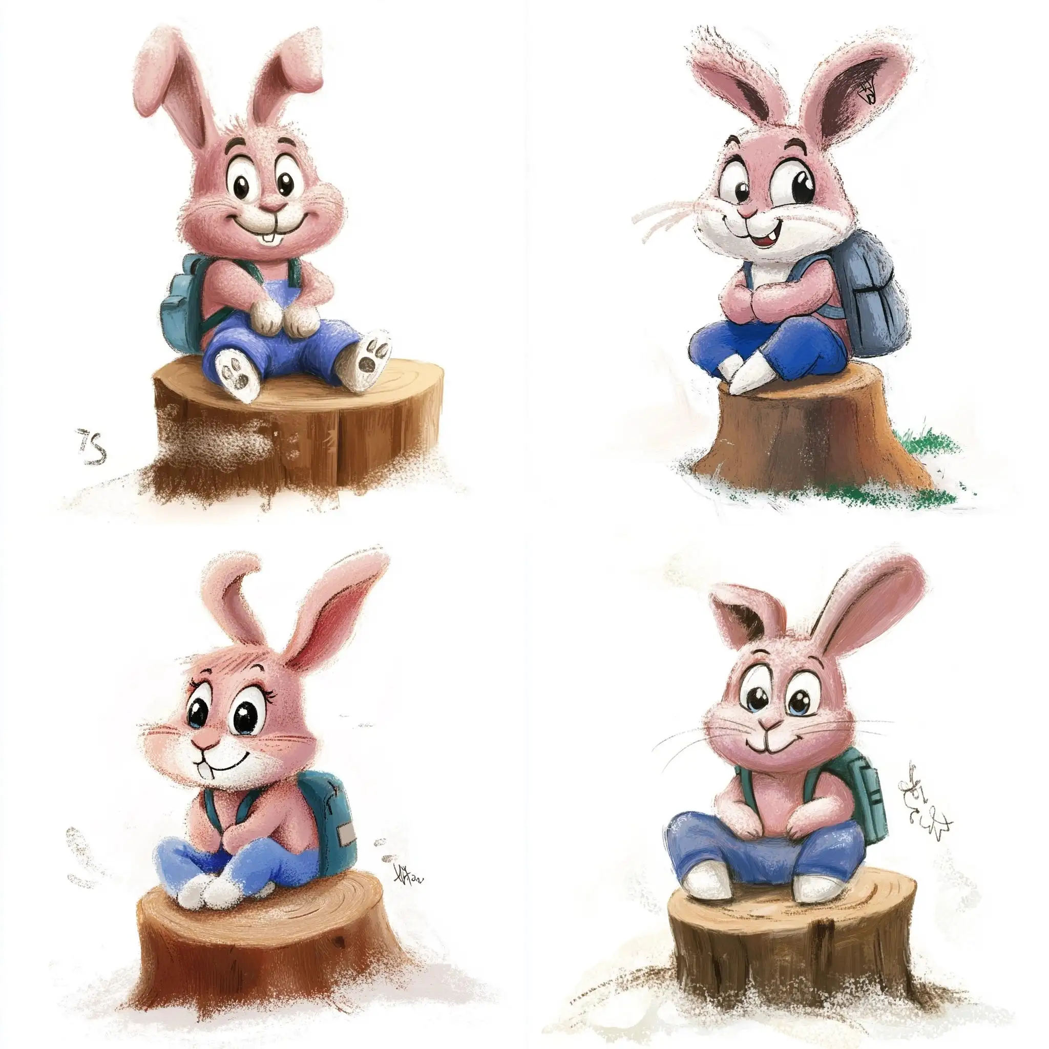 Cute-Rabbit-in-Blue-Pants-with-Backpack-Sitting-on-Stump